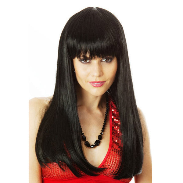 Long black straight glamour wig