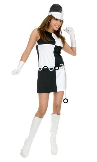 Black and white go-go dress with gloves and hat