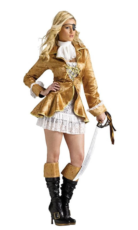 Short gold and white pirate dress with boot covers