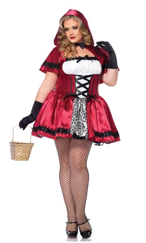 Plus size short Red Riding Hood costume with hooded cape