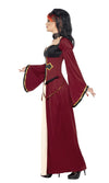 Side of long red vampire dress with long sleeves