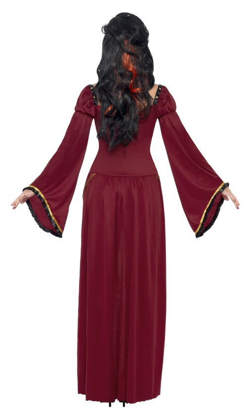 Back of long red vampire dress with long sleeves