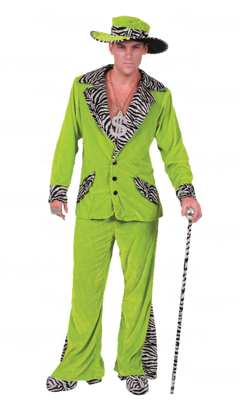 Lime green pimp costume with hat, with animal stripes