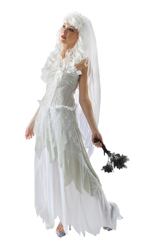 Long white Halloween bride costume with veil