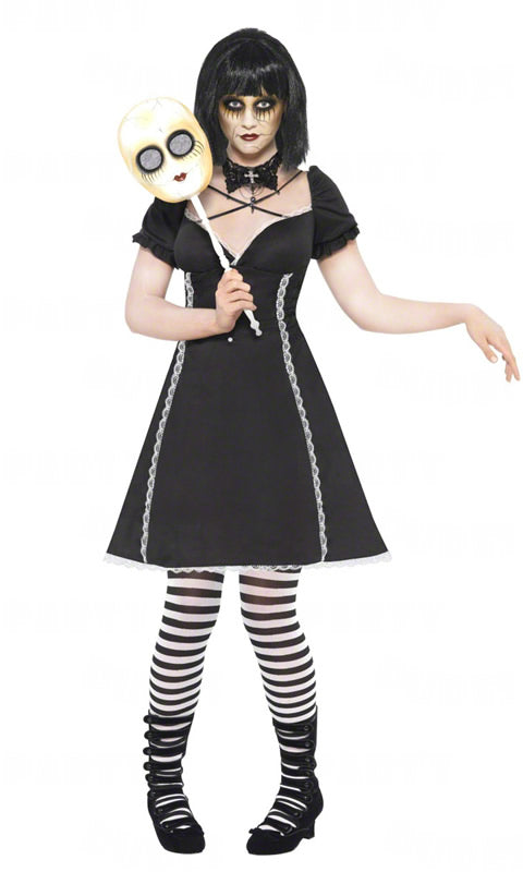 Black Halloween doll dress with mask on stick