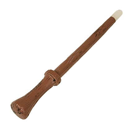 A plastic Harry Potter wand with a brown color scheme, featuring motion-activated lights and sounds.