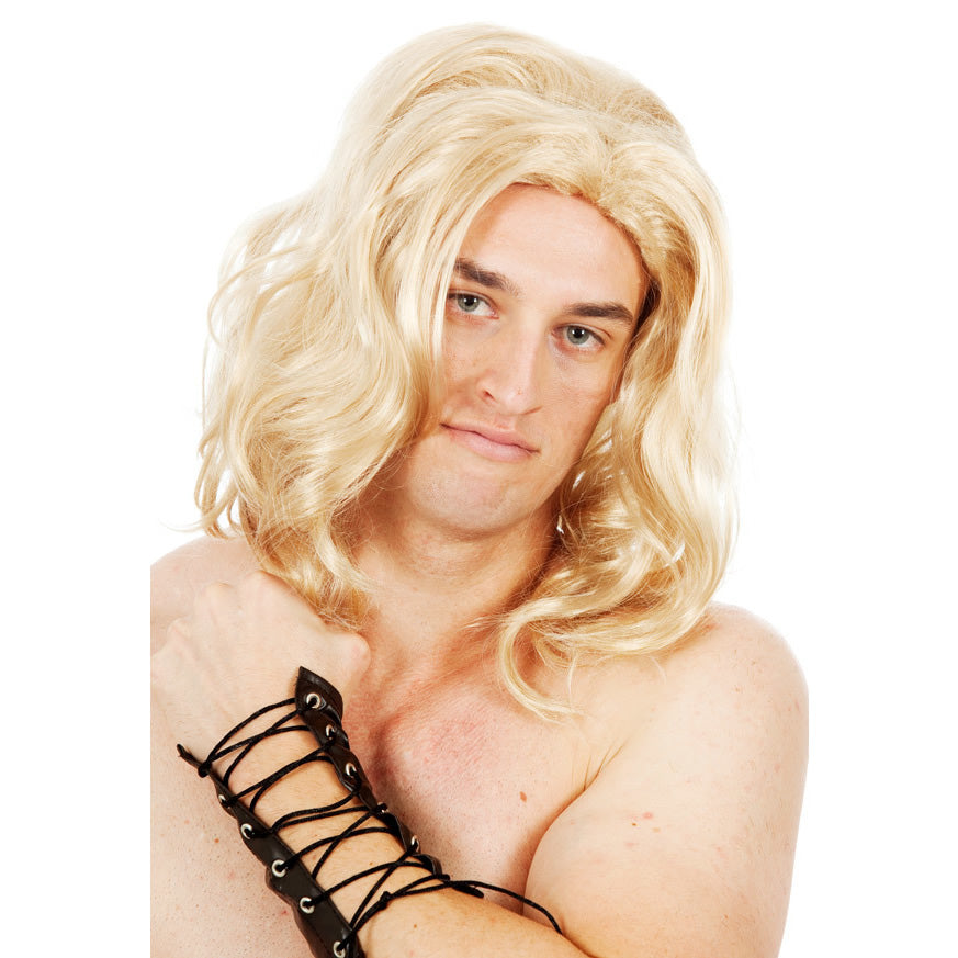 Long blonde male wig styled as He-man or Thor