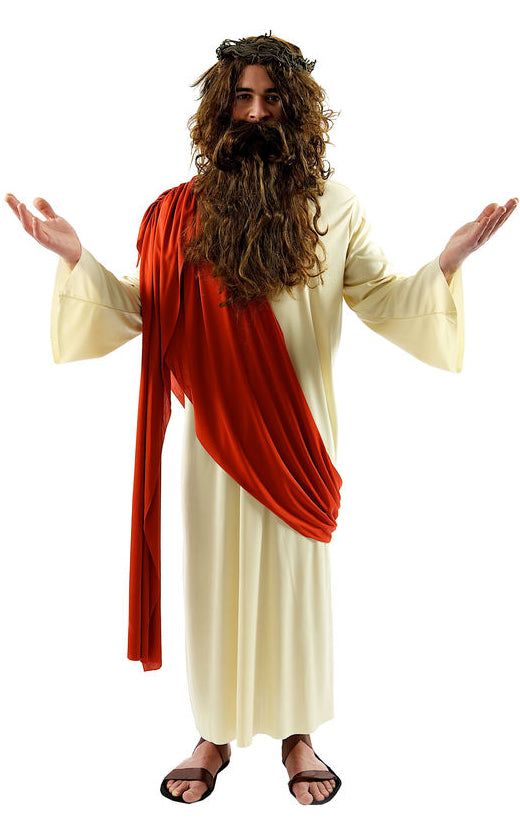 Jesus robe with red sash, thorn crown and beard with wig