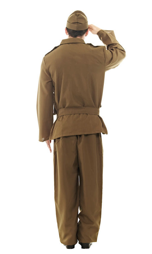 Back of homeguard brown costume with hat and belt