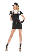Pinstripe gangster dress with gloves, toy gun and belt