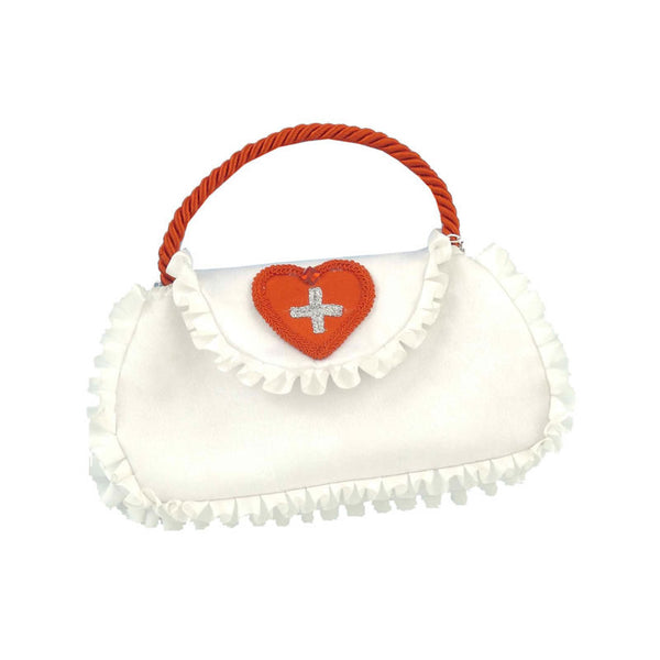 Hospital handbag with red rope handle and love cross emblem