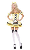 Short yellow and white Goldilocks corset style dress with headband and sleeves