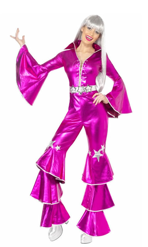 Women's pink Abba jumpsuit with flared sleeves and pants, with belt