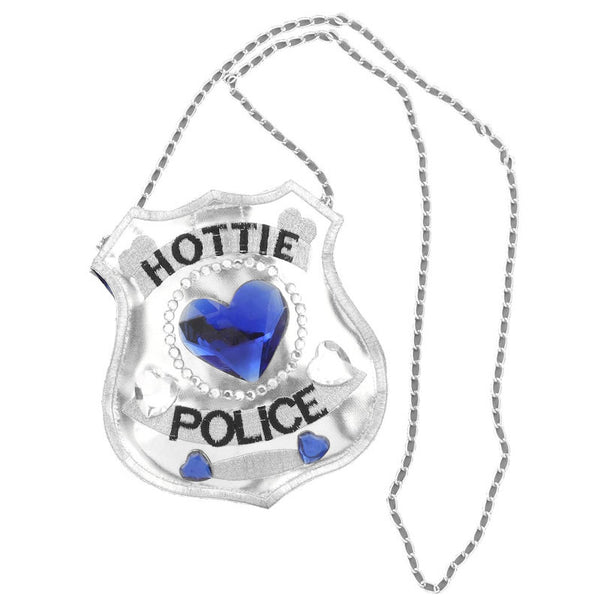 Grey police badge style handbag with blue hearts