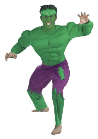Marvel Hulk costume with purple torn shorts and headpiece
