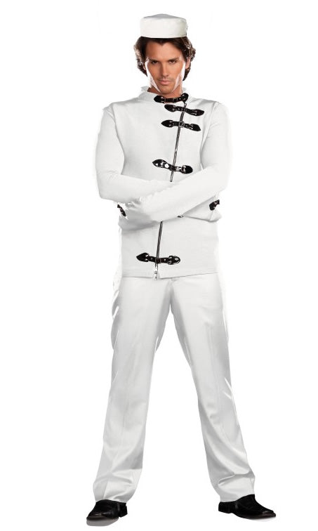 Plus size lunatic straight jacket with hat in white