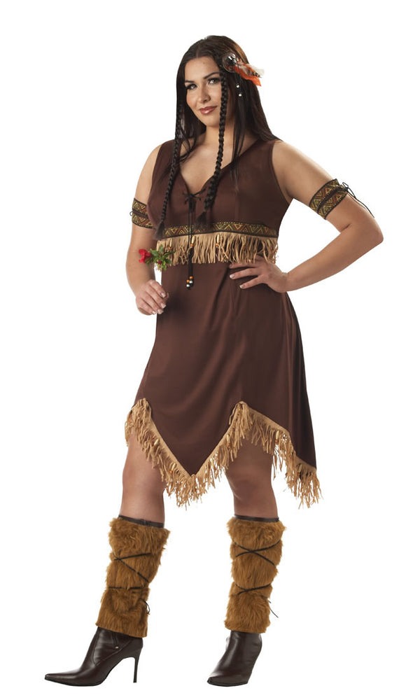 Brown Native Indian plus size dress with boot covers