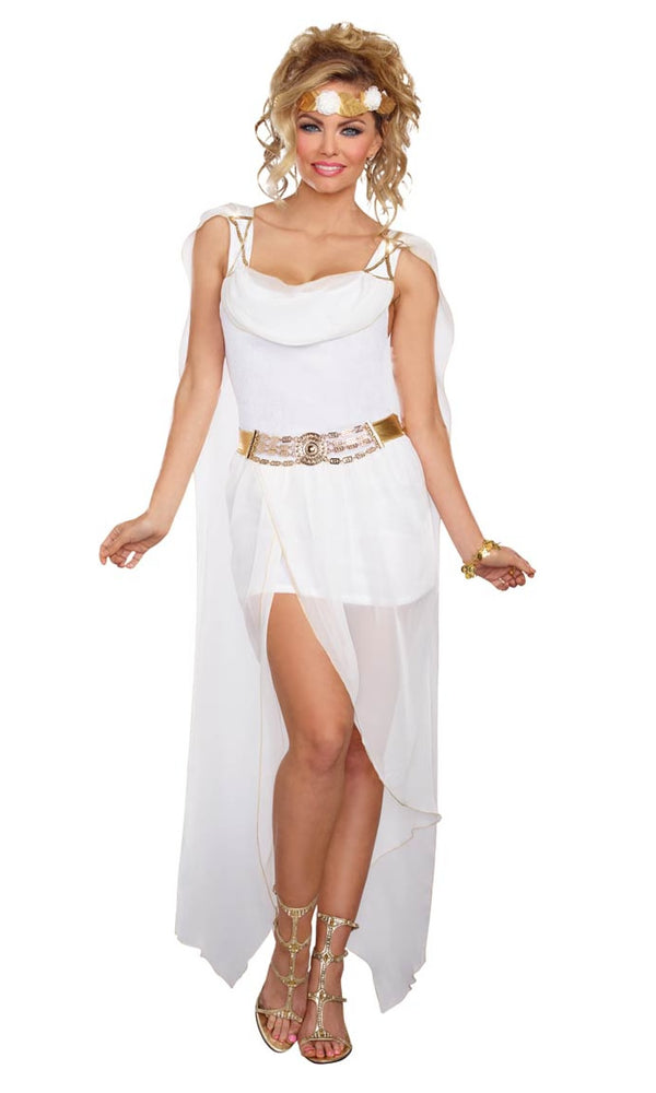 White Greek dress with headband and belt