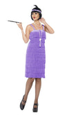Lilac knee length flapper dress with tassels on front  and headband