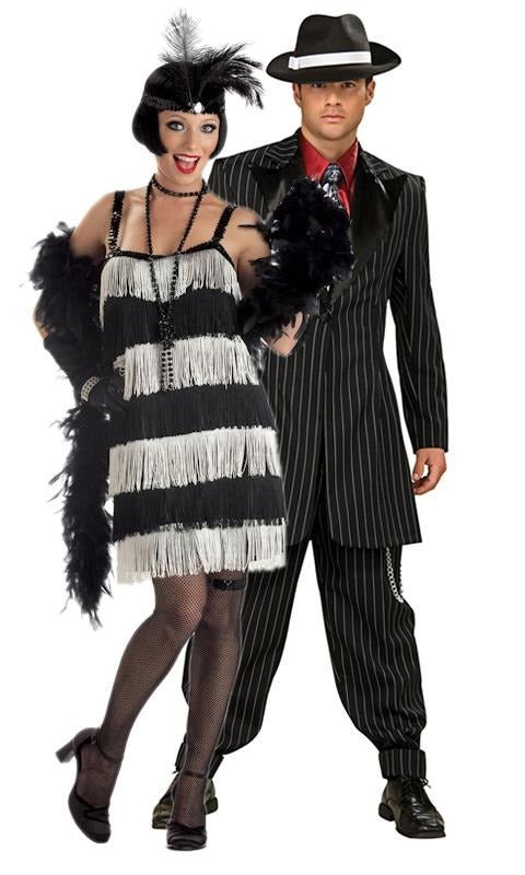 1920s silver & black flapper next to gangster