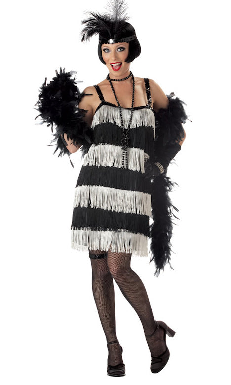 1920s silver & black flapper with headband and boa
