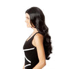 Long wavy black Kim Kardashian style wig with part side angle