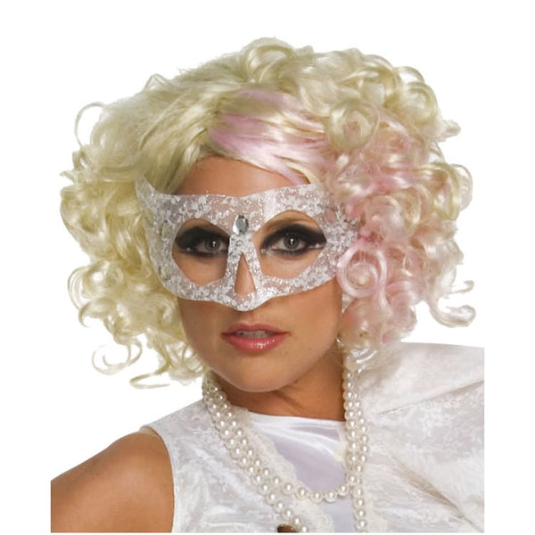 Lady Gaga curly blonde wig with pink