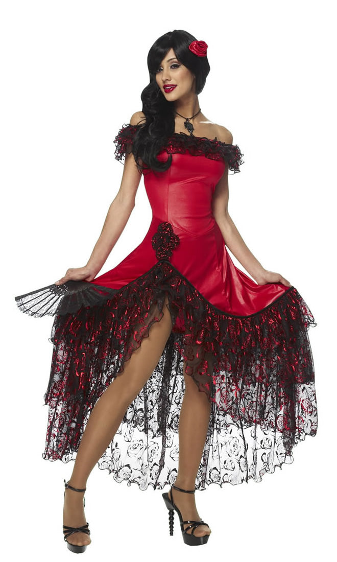 Red Spanish style dress with headpiece