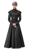 Long black armor dress in black with attached petticoat and chain