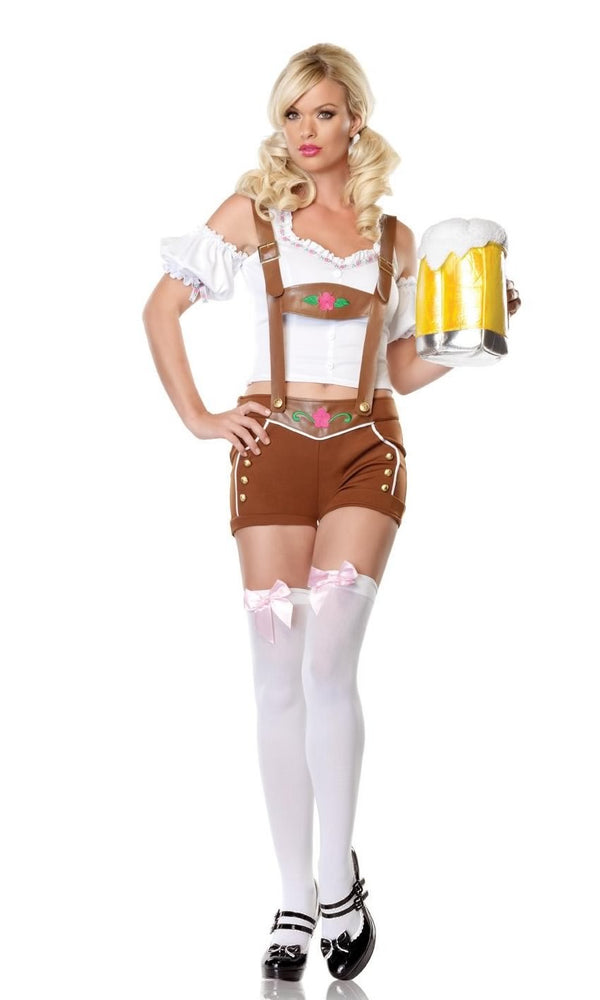 Oktoberfest women's brown shorts with suspenders and white shirt