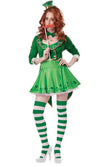 Alternate view of green Saint Patrick's costume, stockings and moustache stick