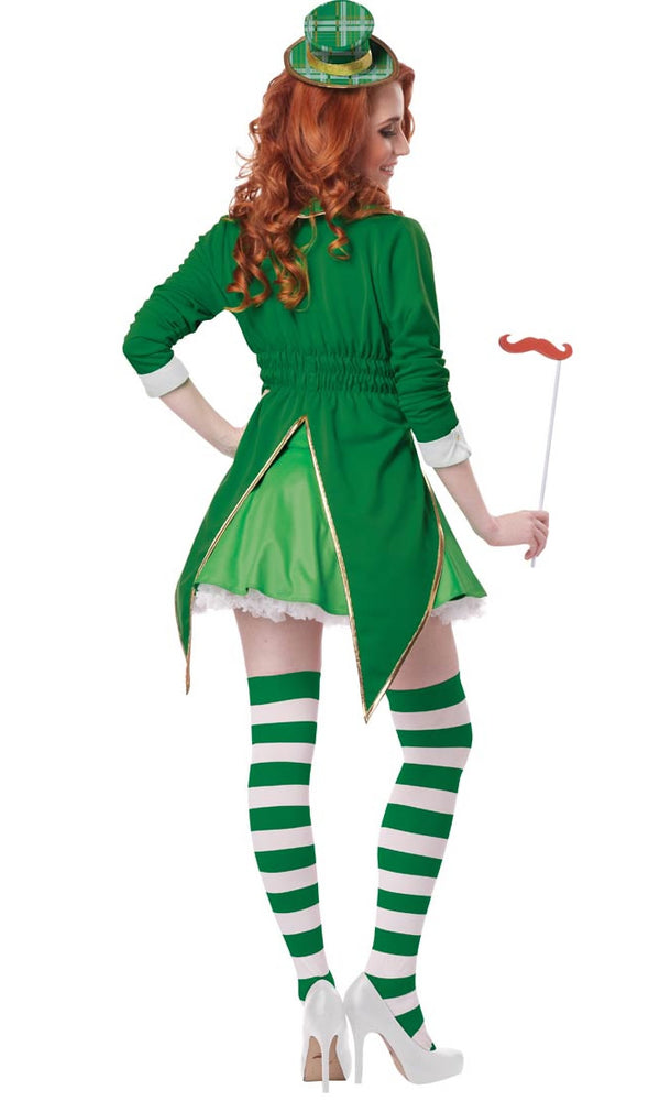 Back of woman's green Saint Patrick's costume with hat