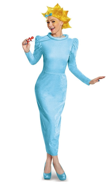 Maggie Simpson long blue costume with pacifier and wig