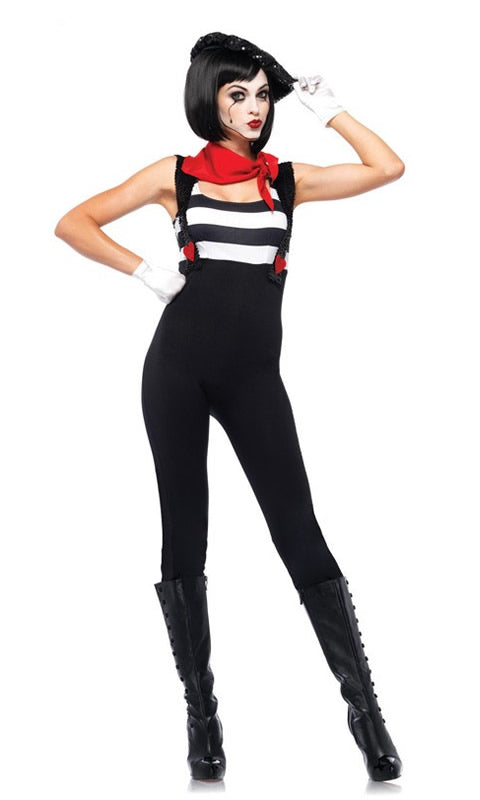 Mime catsuit with beret and red scarf