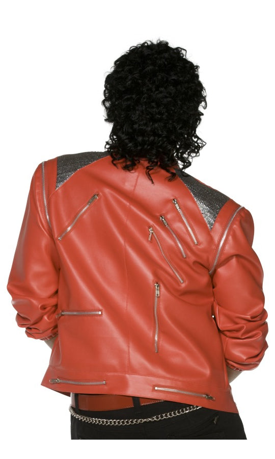 Back of Michael Jackson Beat It red jacket with silver shoulders and zips