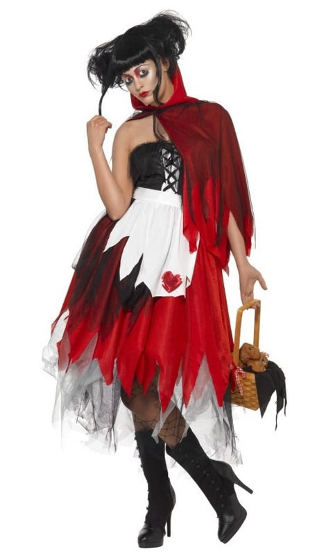Red strapless Red Riding Hood dress with petticoat, apron and cape