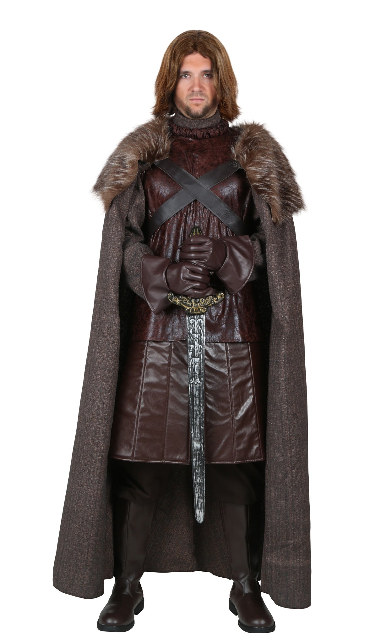 Game of Thrones northern king brown costume with gloves and cape