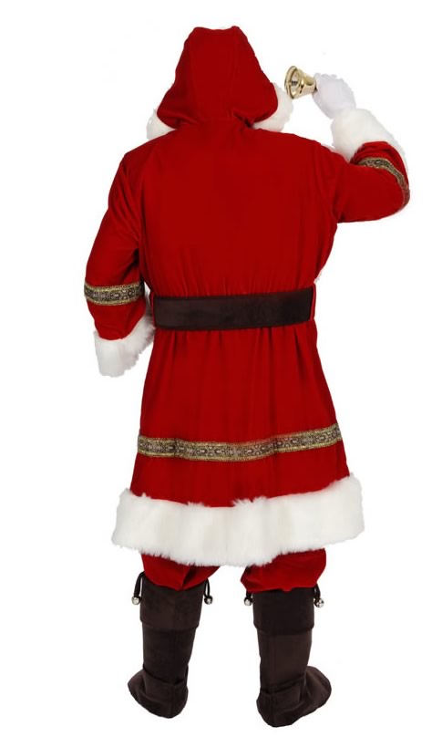 Back of lined Santa costume with wig, gloves, glasses and beard