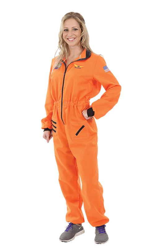 Woman's orange astronaut jumpsuit
