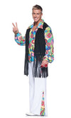 Alternate view of men's hippy costume with black tassel top and white pants