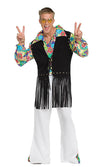 Men's hippy costume with black tassel top and white pants