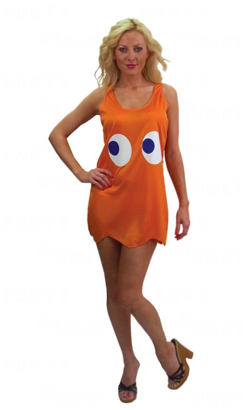 Orange Clyde ghost pac-man dress with eyes
