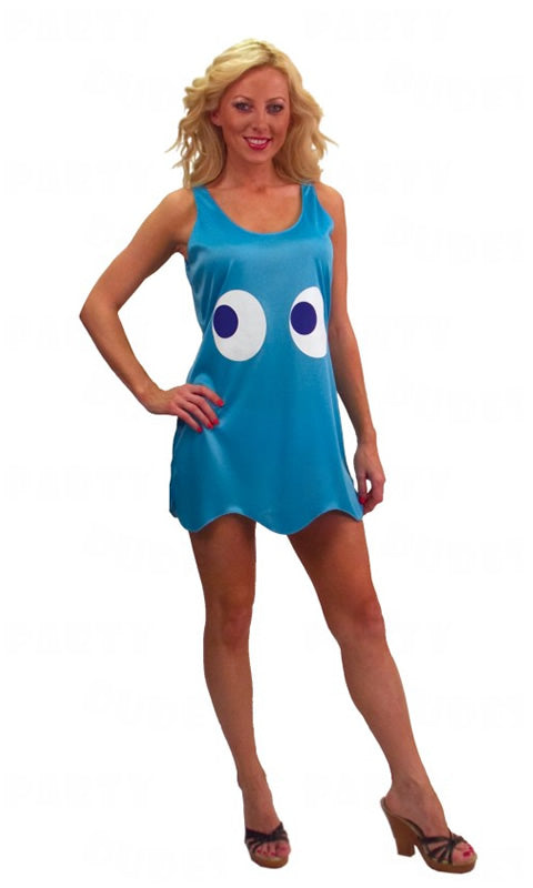 Blue Inky ghost pac-man dress with eyes