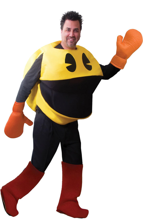 Pac-man costume with orange mittens and red boot covers