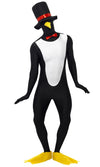Second skin penguin costume with hat, beak tie and shoe covers
