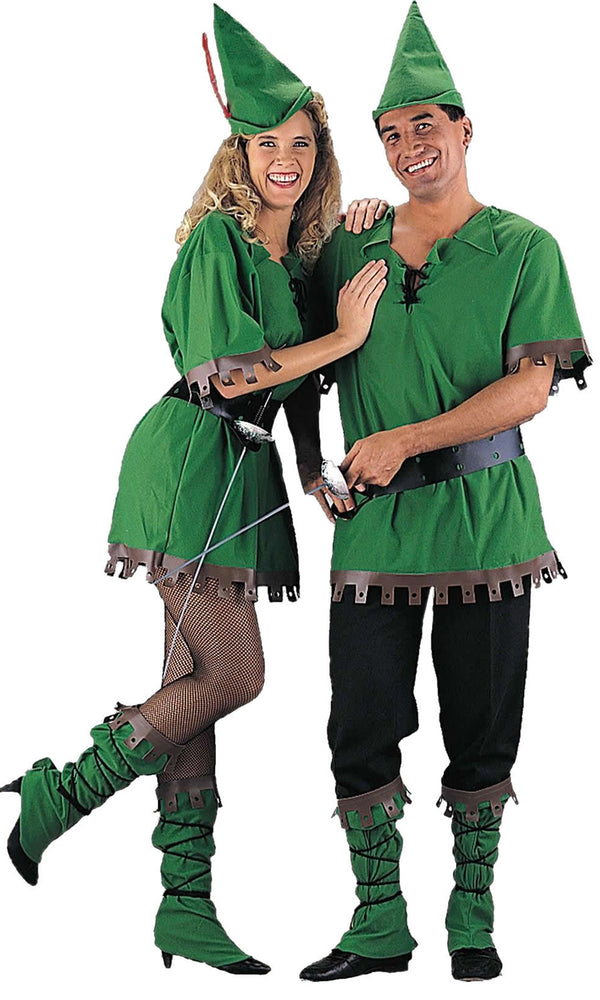 Peter Pan tunic with hat and boot covers next to partner