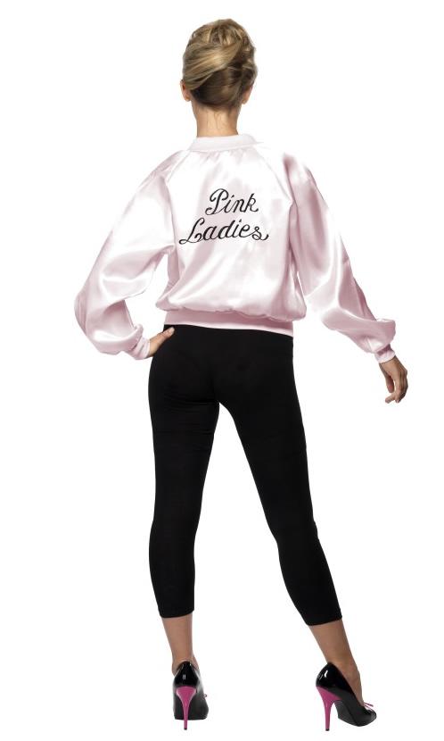 Silky pink ladies Grease jacket back with logo