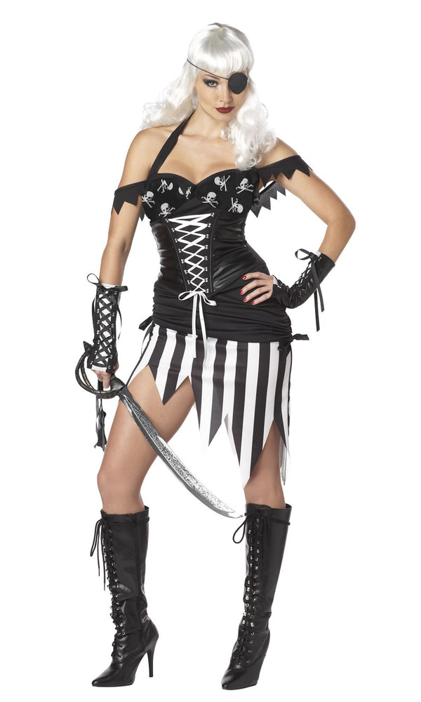 Black and white pirate dress with gloves and eye patch