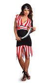 Another style of red and white striped pirate dress with black mid section and pirate headband