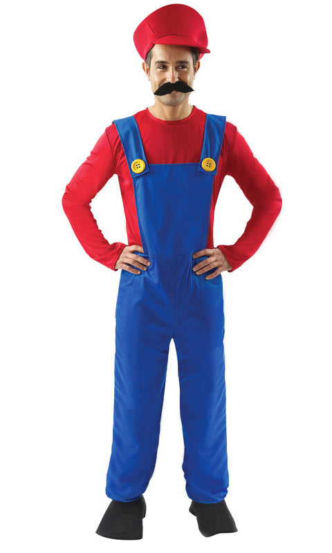 Mario blue jumpsuit with attached red shirt, hat and boot covers